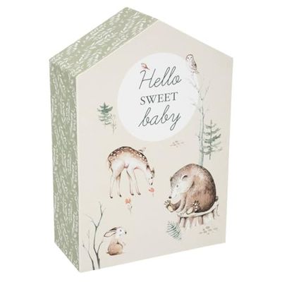 Cadeauset voor geboorte, huis, bos, atmosfera