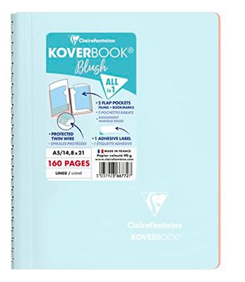 Clairefontaine 366772C Un Cahier à Spirale Koverbook Blush Bleu givré- A5 14,8x21 cm - 160 Pages Lignées - Papier Blanc 90 g - Couverture Polypro Enveloppante