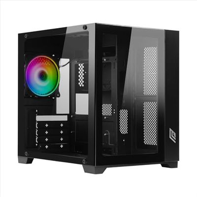 Noua Vision Z2 Mini Negro, Case Micro ATX PC Gaming Mini Tower 0,60 mm, Ventilador LED ARGB direccionable, Estructura Doble cámara, USB 3.0, Vidrio Templado Frontal y Lateral