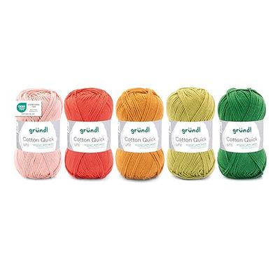 Gründl Wool Cotton Quick Plain Yarn for Knitting and Crocheting Made of 100% Cotton, 5 Balls 50 g/125 m, Crochet Yarn, Knitting Yarn, Orange/Yellow/Green Mix