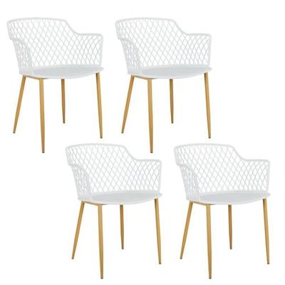 HOME DECO FACTORY THE Malaga-Set di 4 sedie da Esterno, Colore: Bianco, Polipropilene Ferro, 54.1 x 80 x 62.2 cm