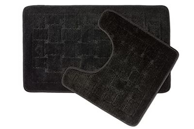 Emma Barclay Orkney antislip badmat en voetstuk set, polypropyleen, zwart, 50 x 80/50 x 40 cm