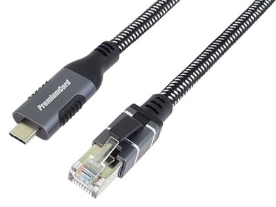 PremiumCord Câble Ethernet USB-C Vers RJ45 10/100/1000 mbit/s, Cat 6 FTP, USB-C Mâle Vers RJ45 mâle, USB 3.2 Gen 1, Câble Tressé Robuste, Couleur Space Grey, Longueur 2 m