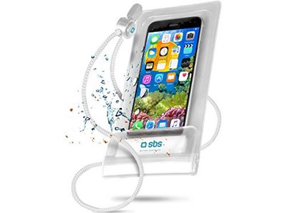 SBS Custodia impermeabile per smartphone iPhone, Samsung, Oppo, Xiaomi, Huawei fino a 6,5”, finestra touch trasparente, laccio da collo, IPX6, bianco