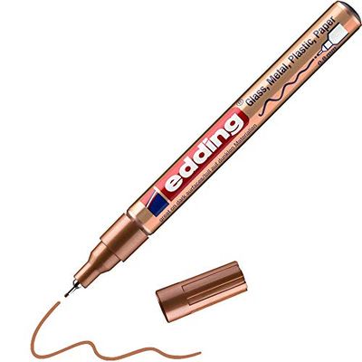 edding 780 gloss paint marker - copper - 1 paint marker - extra-fine round nib 0.8 mm - paint pen for glass, pebbles, wood, plastic, paper - waterproof, high coverage