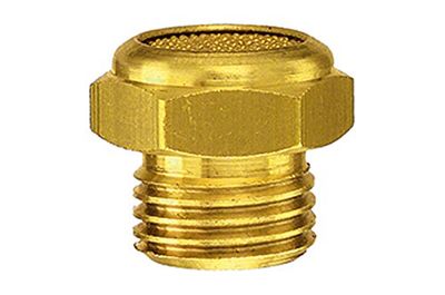 Silenciador plano de bronce sinterizado, G 3/4 a, SW 27 mm, presión de funcionamiento 0-8 bares, temperatura de funcionamiento -10 °C hasta 250 °C