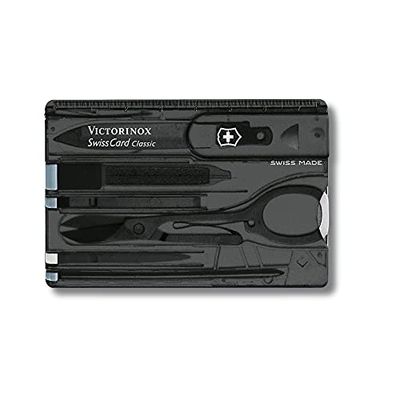 Victorinox Taschenmesser Swiss Card Classic (10 Funktionen, Schere, Stecknadel, Kugelschreiber) schwarz transparent