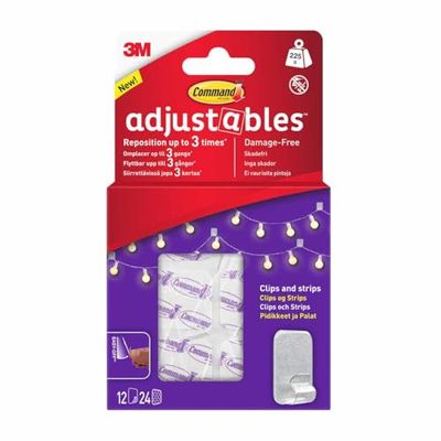Command Adjustables Repositionable Clips 12 Clips + 24 strips/PK 17840CLR-12UKN