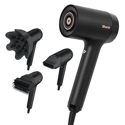 Shark STYLE iQ Hair Dryer & Styler 3-in-1 with Style Brush, Concentrator & Curl-Defining Diffuser, Ionic, Fast Drying, No Heat Damage, Cool Shot, Auto Heat & Airflow Settings, Black/Rose Gold HD120UK