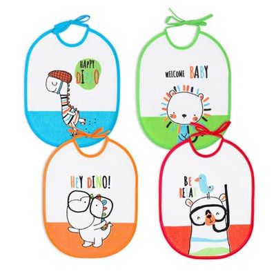 Ti TIN Pack 4 Baberos Impermeables para Bebé 73% algodón 27% poliéster - Lote de 4 Baberos para Bebés de 6 a 12 Meses con Cierre con Cintas - Gran confort