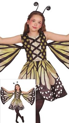 FIESTAS GUIRCA Meraviglioso costume da farfalla per ragazze - Abito giallo da farfalla monarca con ali - Costumi per bambini da ragazza - Età 5-6 Anni