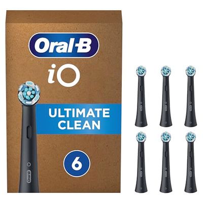 Oral-B iO Ultimate Clean Brossettes Noires De Rechange, Embouts Ronds S’Adaptant Aux Dents, Éliminent La Plaque Dentaire, Pour Les Brosses Électriques Magnétiques, Emballage Carton, Lot de 6