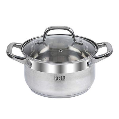 RESTO Libra - Olla de Acero Inoxidable 18/10, Olla de inducción para Todo Tipo de Fuegos, con Tapa de Cristal Resistente al Calor, Escala de medición y Asas no conductoras térmicas (18 x 10 x 2,6 l)