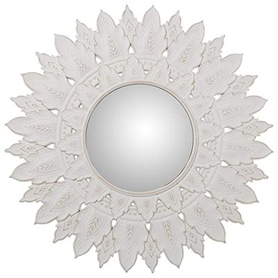 ESPEJO REDONDO ø70CM MADERA CALADA BLANCO DECAPÉ, INT:ø28CM °70X2CM, INT:°28CM