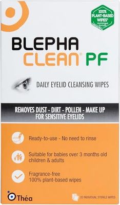 Blephaclean PF Daily Eyelid Wipes - Gentle Cleansing for the eyelids and skin around the eyes | Suitable for Babies (over 3 months old), children & adults | 20 Sterile Plastic-Free Wipes