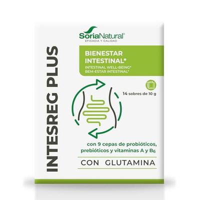 Soria Natural Intesreg Plus - Probióticos, Inulina, Vitamina B6, L-Glutamina - Mejora la Salud Digestiva, Ayuda a Regular el Tránsito Intestinal, Equilibrio digestivo, Sistema inmunitario - 14 sobres