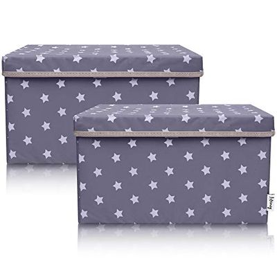 LIFENEY Lot de 2 boîtes de rangement pour enfants (37 x 25 x 21 cm) I Panier de rangement pour chambre d'enfant et salon I Boîtes de rangement pour enfants (étoile gris foncé)