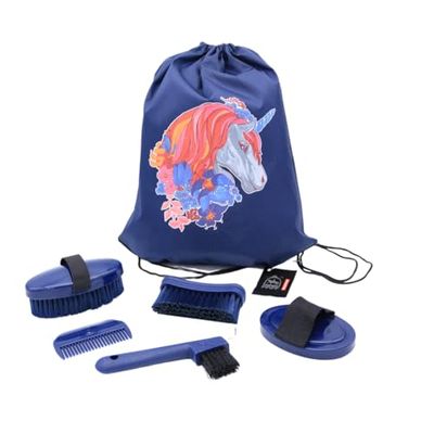 PFIFF 102790 Poetsset, gevuld met poetszak, paardenpoetsset, paardenverzorging, donkerblauw