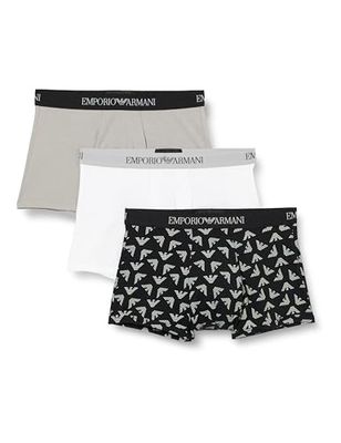 Emporio Armani Men's Pure Cotton 3-Pack Trunk, White/Printed Black/Stone, XL (Pack of 3)