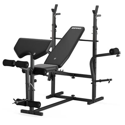Zipro Olympische halterbankset, geribbeld, halterbank met beenontwikkelaar, curlpult, plank en vlinder, krachtstation, verstelbare rugleuning en zitkussen, 270 kg, multifunctionele trainingsbank