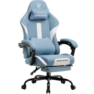 GTPLAYER Chaise Gaming, Chaise de Gamer, Chaise de Bureau Respirante en Tissu de Haute Qualité, Chaise PC Ergonomique, Chaise de Bureau Réglable et Pivotante avec Repose-Pieds, Bleu