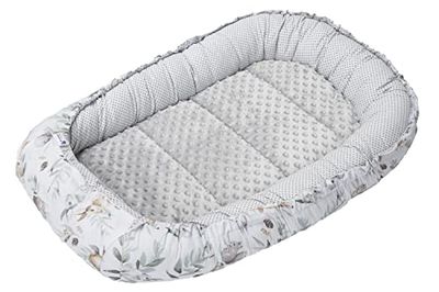 Medi Partners Reducteur de Lit Bebe - Réducteur Bébé 100x60x15cm Cocon et Naissance couffin Nid d'ange bilatéral Cale 100% Coton Minky (Cerf en Feuilles avec Minky Gris)