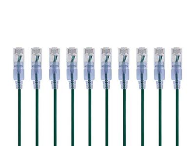 Monoprice Cabo de ligação Ethernet Cat6A, RJ45 sem enganchos, 550 MHz, 10G, UTP, cabo de cobre puro nu, 30 AWG, embalagem de 10, 2 pés, cor verde, série SlimRun