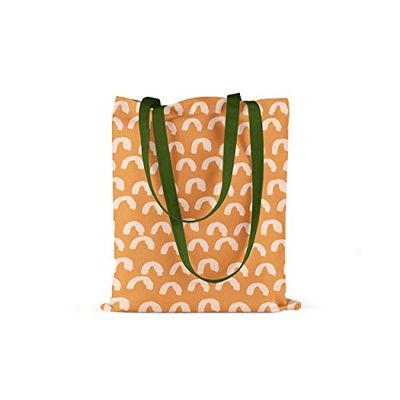 Bonamaison Printed Tote Bag, Reusable Grocery Bag, Shopping Bag, Machine Washable, Foldable, Canvas Cloth Bag with Green Handles, Size: 34x40 Cm