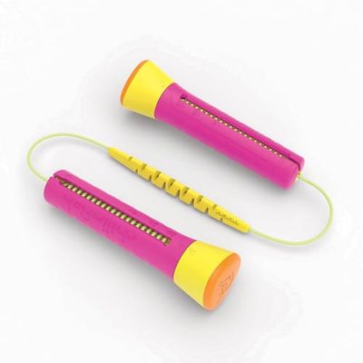 Skibbi springtouw, springtouw met instelbare lengte voor een van de twee personen, gewoon draaien om de lengte van 20 tot 330 cm in te stellen, met accelerator. Fuchsia