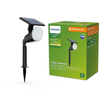 Philips LED Jivix Faretto Solare da Terra per Esterni, Luce Bianca Calda, 1.4W, IP44, Nero