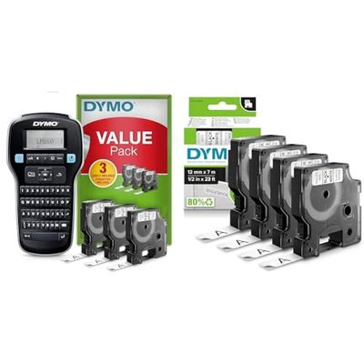 DYMO LabelManager 160 kit di etichettatrice portatile | Stampante per etichette palmare & D1 etichette, stampa nero su bianco, 12x7 mm, etichette autoadesive per stampanti LabelManager
