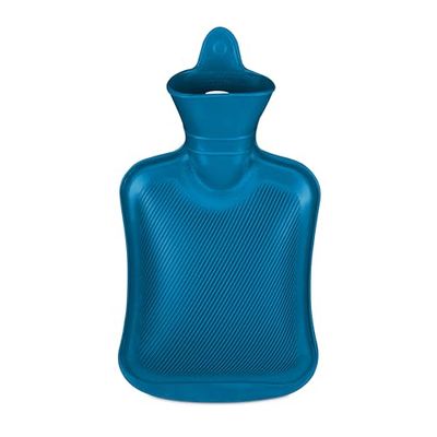 Relaxdays kruik, 1 liter, zonder hoes, veilig, kinderen & volwassenen, rubber, warmwaterkruik met schroefdop, blauw
