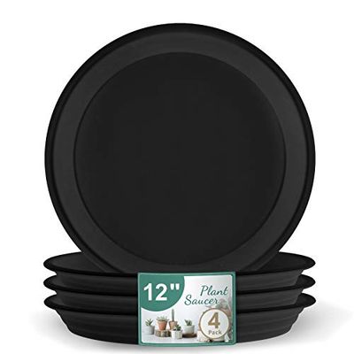 JOYSEUS Plant Saucer - 12 inch - 4 Pack Durable Plastic Plant Tray for Plant Pots, Thick Plant Saucer for Indoor & Outdoor Plants.