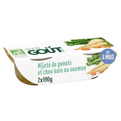GOOD GOÛT - Mijoté De Panais Et Chou Kale Au Saumon - Plat Cuisiné Pour Bébé - Dès 6 Mois - Purée lisse - Bols Micro-Ondables - 2x190g
