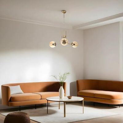 Opviq Elegant Amber & Gold Chandelier Metal Body, 65 cm di diametro, altezza 70 cm, E27 Max 40 W, IP20 | Perfect for Modern Living Space & Dining Rooms