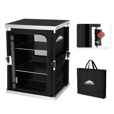 EAGLE PEAK Table Pliante de Camping extérieure avec Grande boîte de Rangement à Trois Niveaux et Poches latérales Cuisine de Camping Portable en Aluminium Facile à Installer, Noir