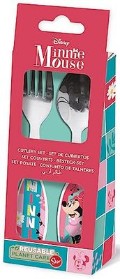 Disney Set 2 posate rosa per bambine in acciaio inossidabile Minnie con punte arrotondate
