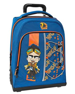 LYON GAMER - Verstelbare trolley-rugzak met handvat en schouderbanden, ritssluiting en voorvak met ritssluiting, rugzak voor meisjes, schoolrugzak, 36 x 23 x 47 cm, Blauw, Eén maat, Casual