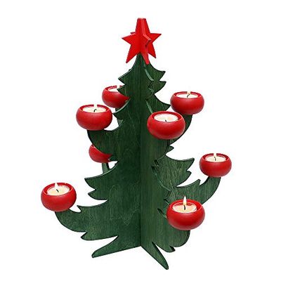 Dekohelden24 Precioso candelabro de Adviento para 8 Velas de té, tamaño Aprox. 42,5 cm, Color Verde