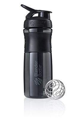 BlenderBottle Sportmixer Botella de agua | Botella mezcladora de batidos de proteínas | con batidor Blenderball | libre de BPA | Tritan| 820ml - negro/negro