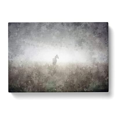 Horse In The Mist Painting Modern Art Canvas Wall Art Print Ready to Hang, Framed Picture for Living Room Bedroom Home Office Décor, 50x35 cm (20x14 Inch)
