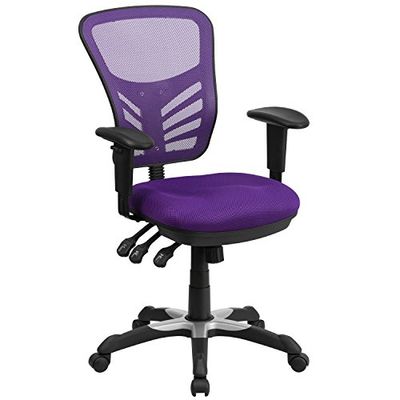 Paarse multifunctionele ergonomische draaiende directiebureaustoel met middelhoge rugleuning van gaas en verstelbare armleuningen