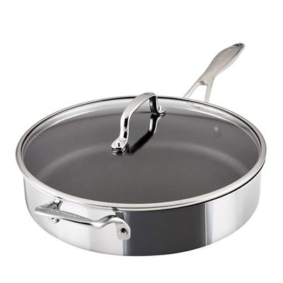 Circulon Scratch Defense 30cm Saute Pan with Lid: Non Stick Stainless Steel Saute Pan with Helper Handle and Glass Lid, All Hob Suitable