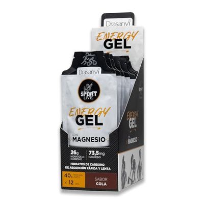 DRASANVI Gel Energético con Magnesio | Más Energía | Acelera la Recuperación Muscular | Rehidratación | Hidratos de Carbono de absorción rápida y lenta | Sabor Cola | 12 uds x 40g
