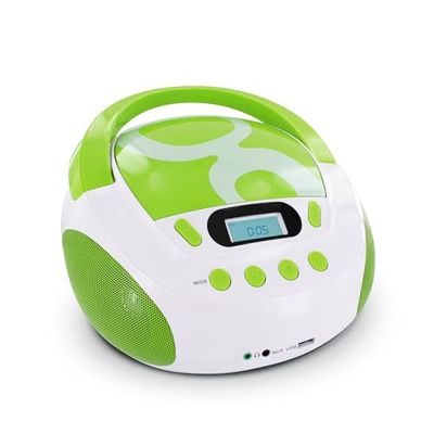Metronic 477108 Boombox Minicorrente (leitor de CD/MP3, rádio, USB, 2 W), cor branca e verde [importado da França]
