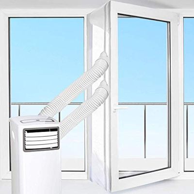 SHE03AIRSTPVT - Guarnizione per finestre per climatizzatore e asciugatrici, Hot Air Stop con chiusura lampo, per lucernari e porte del balcone, colore: Bianco