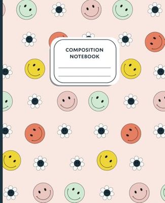 Composition Notebook: Vintage Cute Smiley Face 70s Vibes |: 7.5" X 9.25" | College Ruled 110 Pages | Matte Cover