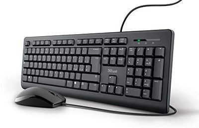 Trust Taro USB Keyboard and Mouse Wired Italian QWERTY Layout for PC/Laptop/Notebook Mac/Windows 1.8 m Cable, Keyboard Fluid Resistant Ergonomic Black