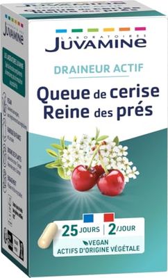 JUVAMINE - Draineur Actif - Queue de Cerise et Reine des Prés - Favorise l'Elimination Rénale de l'Eau - 50 gélules d'origine végétale - Programme de 25 Jours - Fabriqué en France