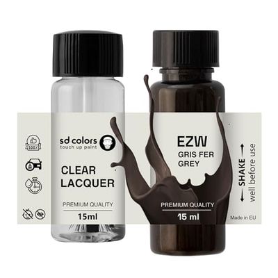 SD COLORS GRIS FER GREY EZW New Touch Up Paint 15 ML REPAIR SCRATCH CHIP BRUSH COLOR CODE EZW GRIS FER GREY (PAINT+LACQUER)